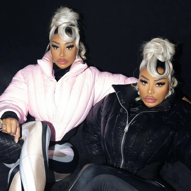 여성용 크롭탑 퍼퍼 재킷, 따뜻한 버블 코트, 보트 숄더, 여성용 다운 코트, 2024 스트리트 패션, 지퍼 크롭 퍼퍼 파카