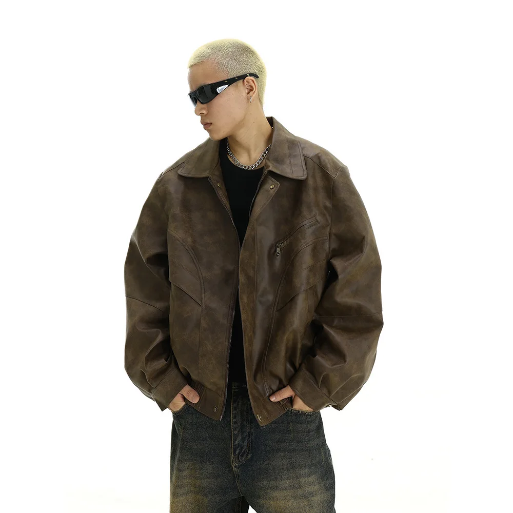 Washed Leather Jacket For Men 2025 Spring Autumn New Edgy Motorcycle Couple Man Coat Casual Lapel Jacket