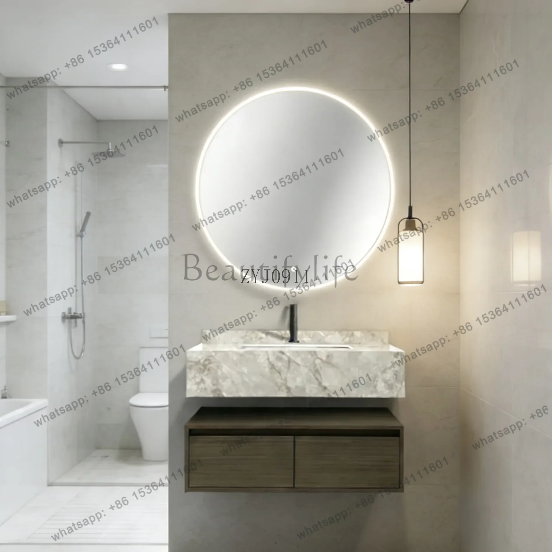 Walnut color integrated basin bathroom cabinet combination light luxury washbasin washbasin pool toilet