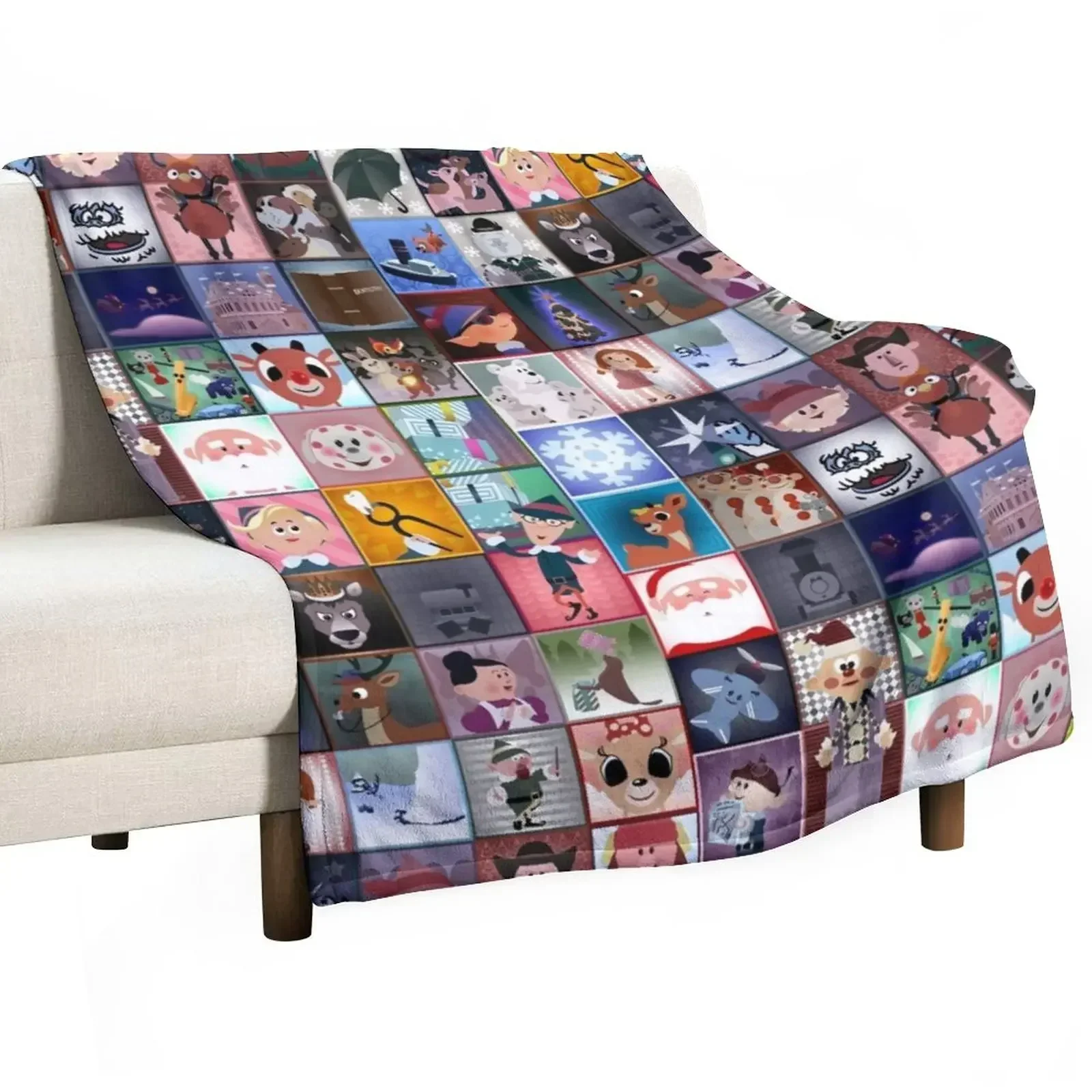 Rudolph Squares Throw Blanket Sofa Quilt Shaggy Moving Soft Plaid Blankets