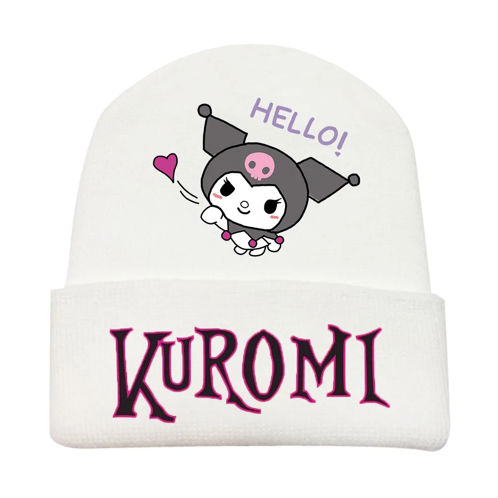 

Sanrio Kawaii вязаная шапка Cinnamoroll Kuromi мультфильм Милая осень зима студенты Вышивка Теплая защита головы Игрушки для девочек Рождество