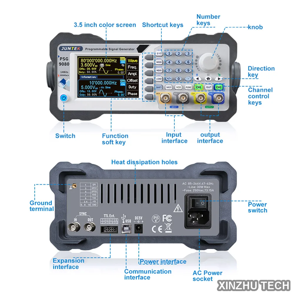 PSG9060 60MHz Professional Programmable Dual-Channel DDS Arbitrary Waveform Function Signal Generator Digital Control Bluetooth