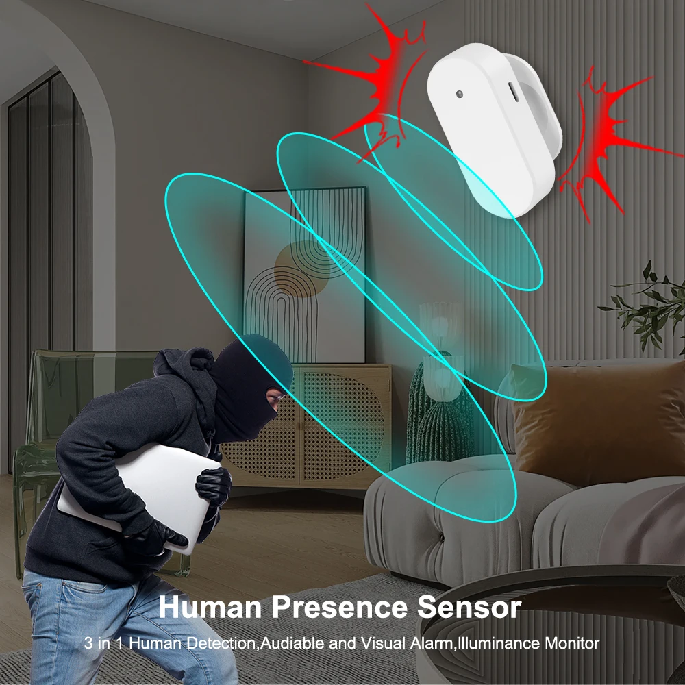 Tuya Zigbee Human mmWave Presence Sensor 24G Radar Detector Wireless Motion Sensor With PIR Sensor Luminance Distance Detection