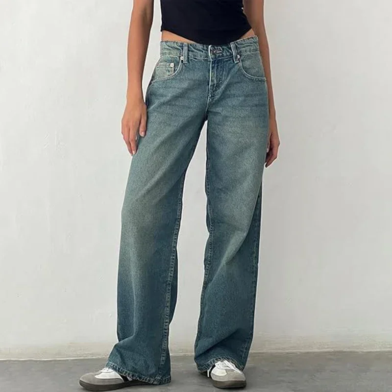 

LIBIELIY Woman Loose High Waist Straight Leg Jeans Female Wide Leg Street Denim Pants Girls Classic Retro Blue Casual Denim Tro