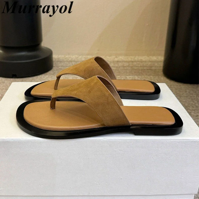 Slippers Women Split Toe Cow Suede Flat Bottom Lazy Sandals Summer Casual Daily Outdoor Vacation Walking Shoes Flip Flops 2026