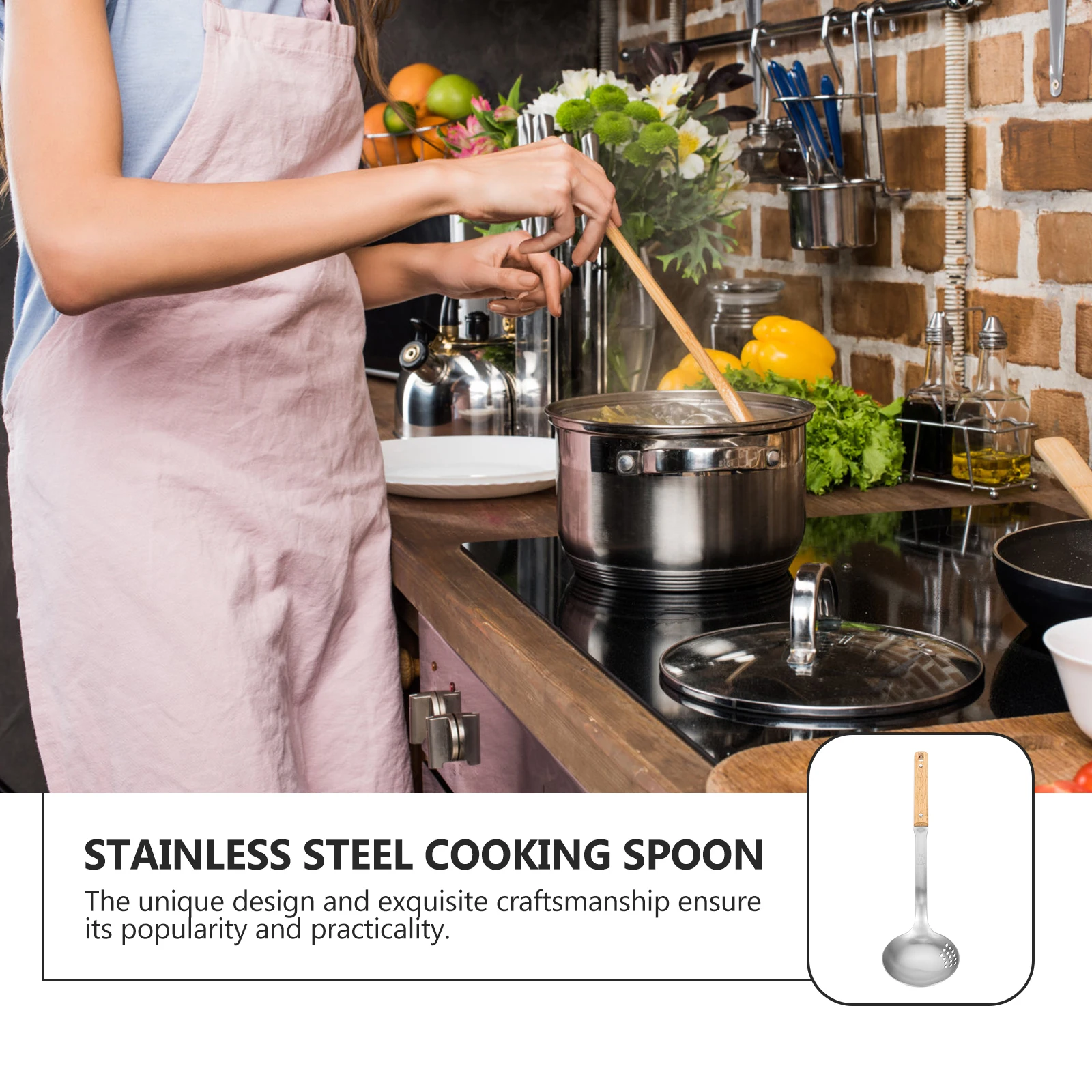 

Serving Spoon Ladle Stainless Steel Scoop Kitchen Utensil Long H Wood Material Easy Clean Practical Cooking Gadget