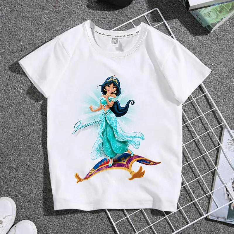 Artistic Disney Princess Jasmine print children\'s T-shirts fresh colors short sleeves generous and decent tops full of lively