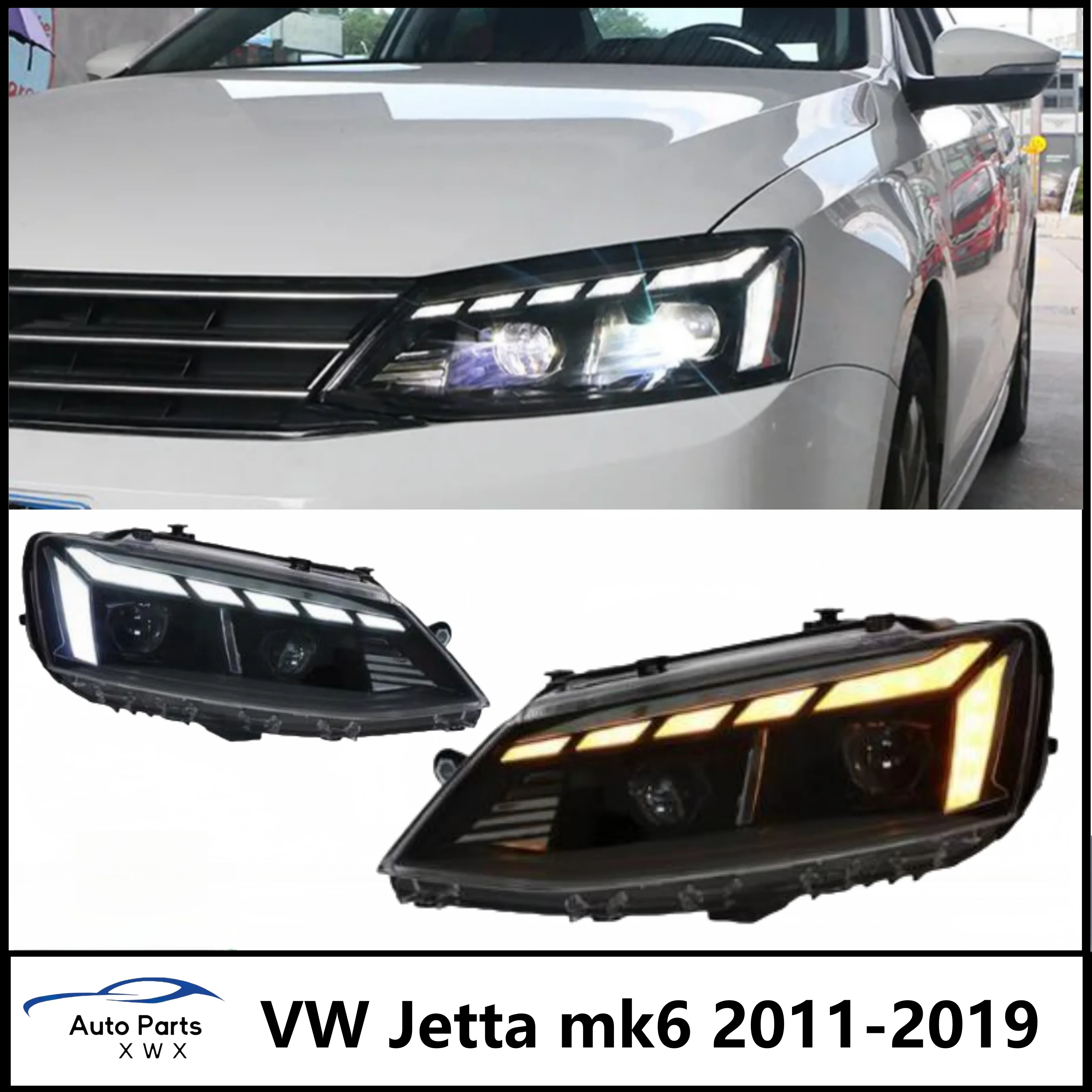 Car Styling Headlights for VW Jetta mk6 Headlight 2011-2019 RS5 LED Head Lamp DRL Signal Projector Lens Automotive Accessories