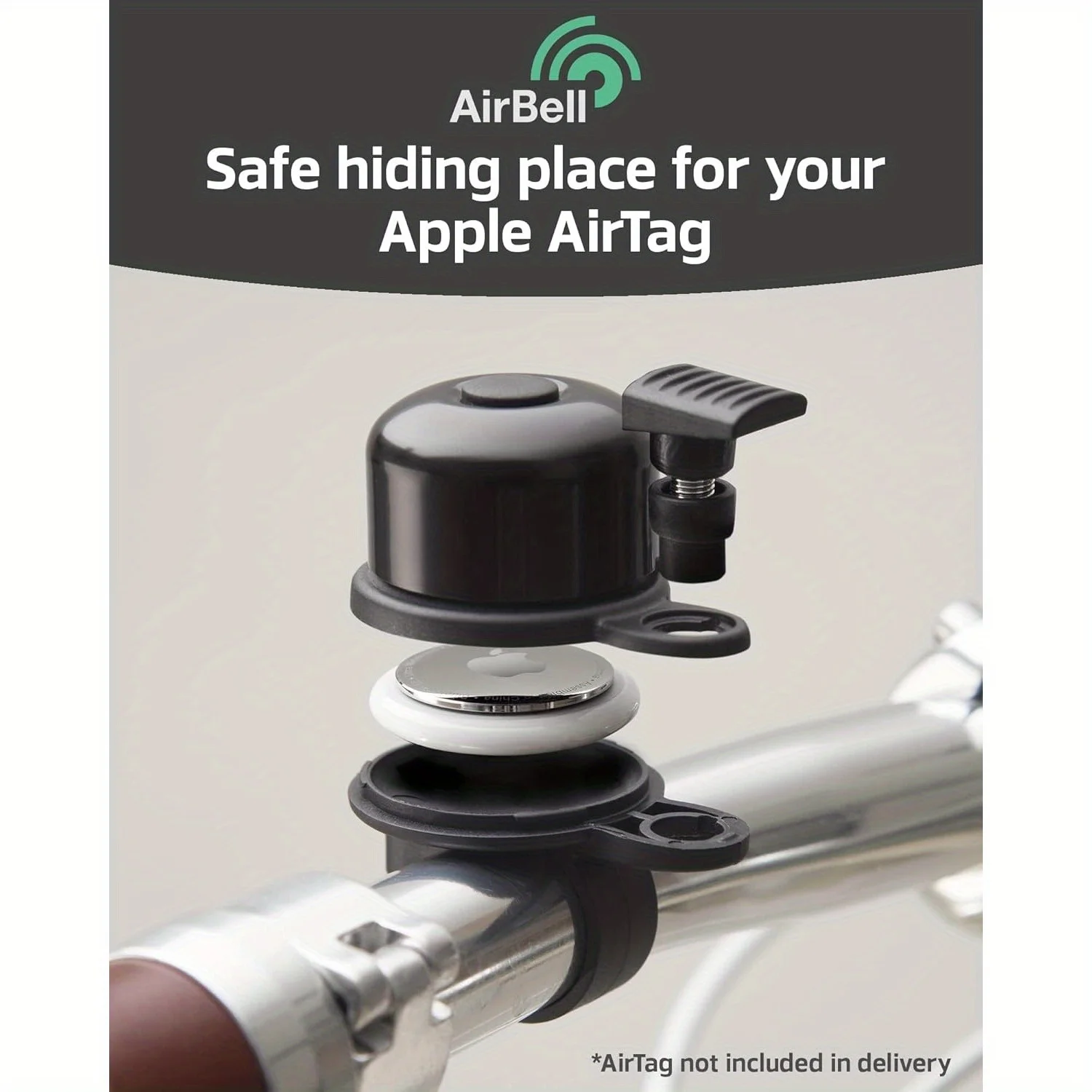 Bicycle Bell for Apple AirTag | Holder Hidden in Bell | Bicycle Anti-Theft | Road Approved | Tool Included