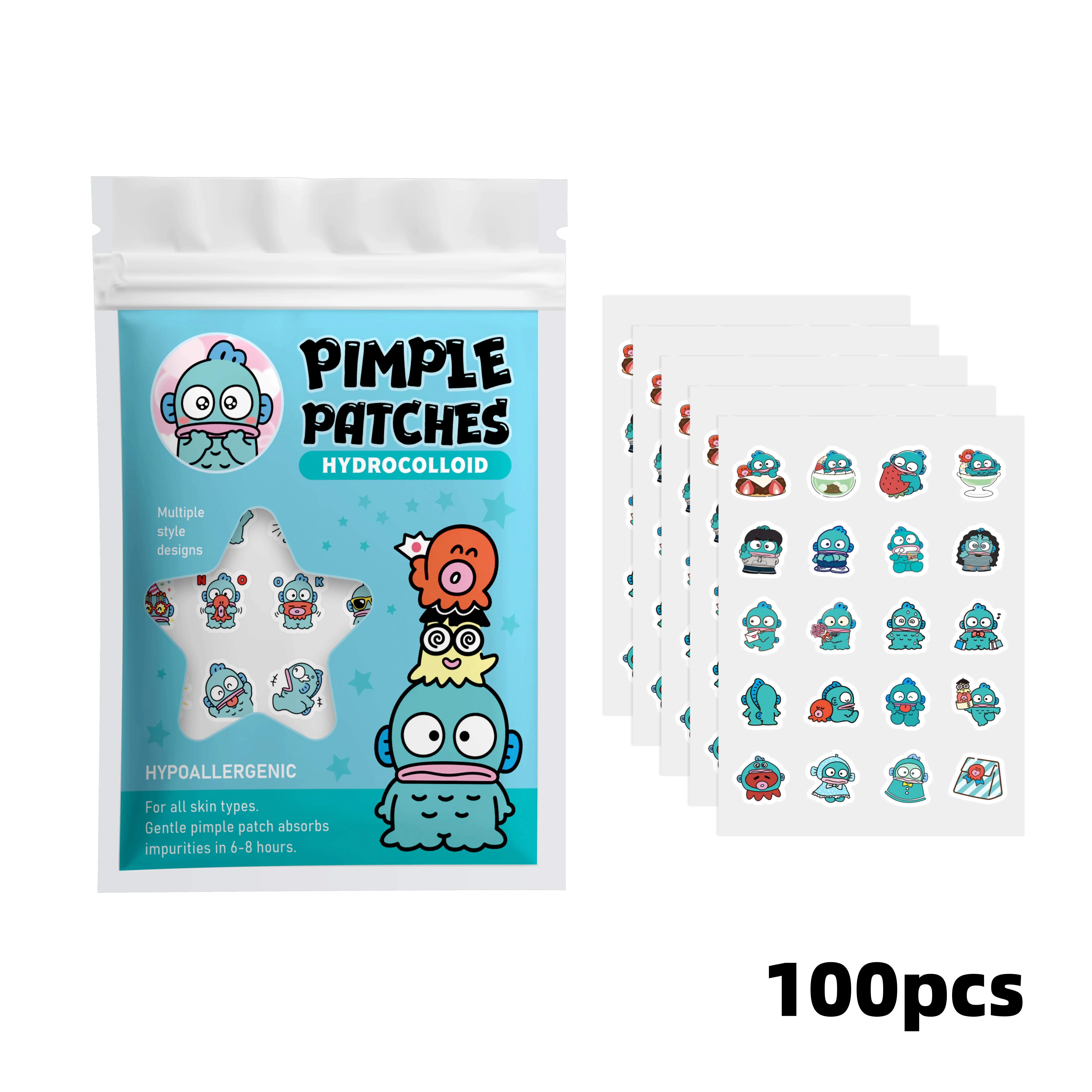 100 patchs anti-acné Hello Kitty, patchs anti-acné pour le visage, patchs hydrogel pour éliminer l'acné, correcteur de imperfections