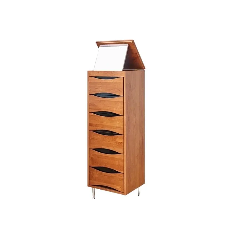 Gabinete de almacenamiento Nina, taquilla danesa de madera maciza, espejo plegable para maquillaje, gabinete retro multipecho