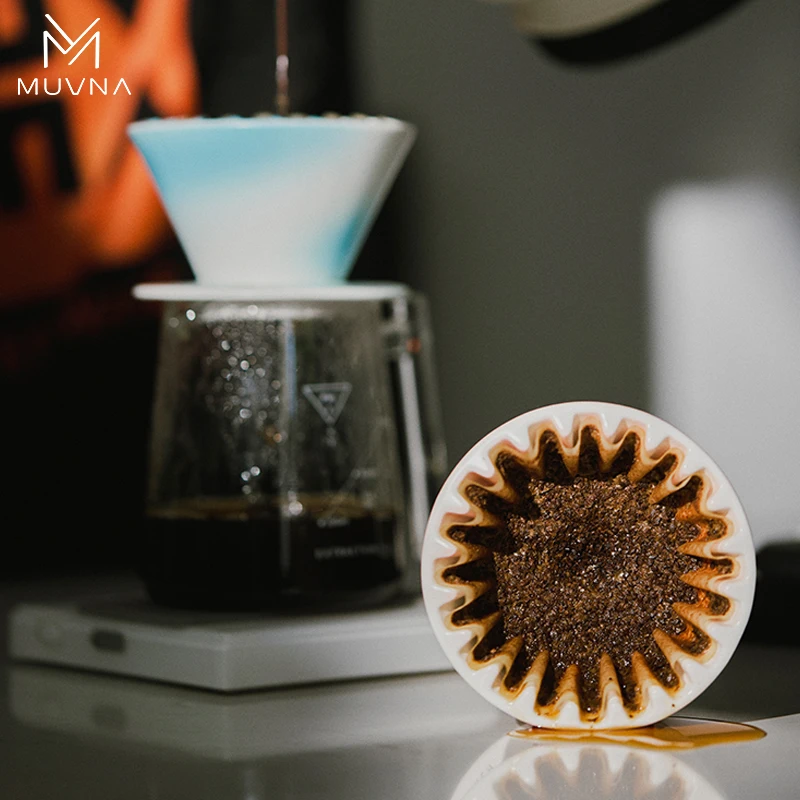 MUVNA Hand Brewed Coffee Cone Filter Cup/Reusable Coffee Brewing Cone/Ceramic Drip Coffee Filter Single Cup Coffee Maker 2/4 Cup