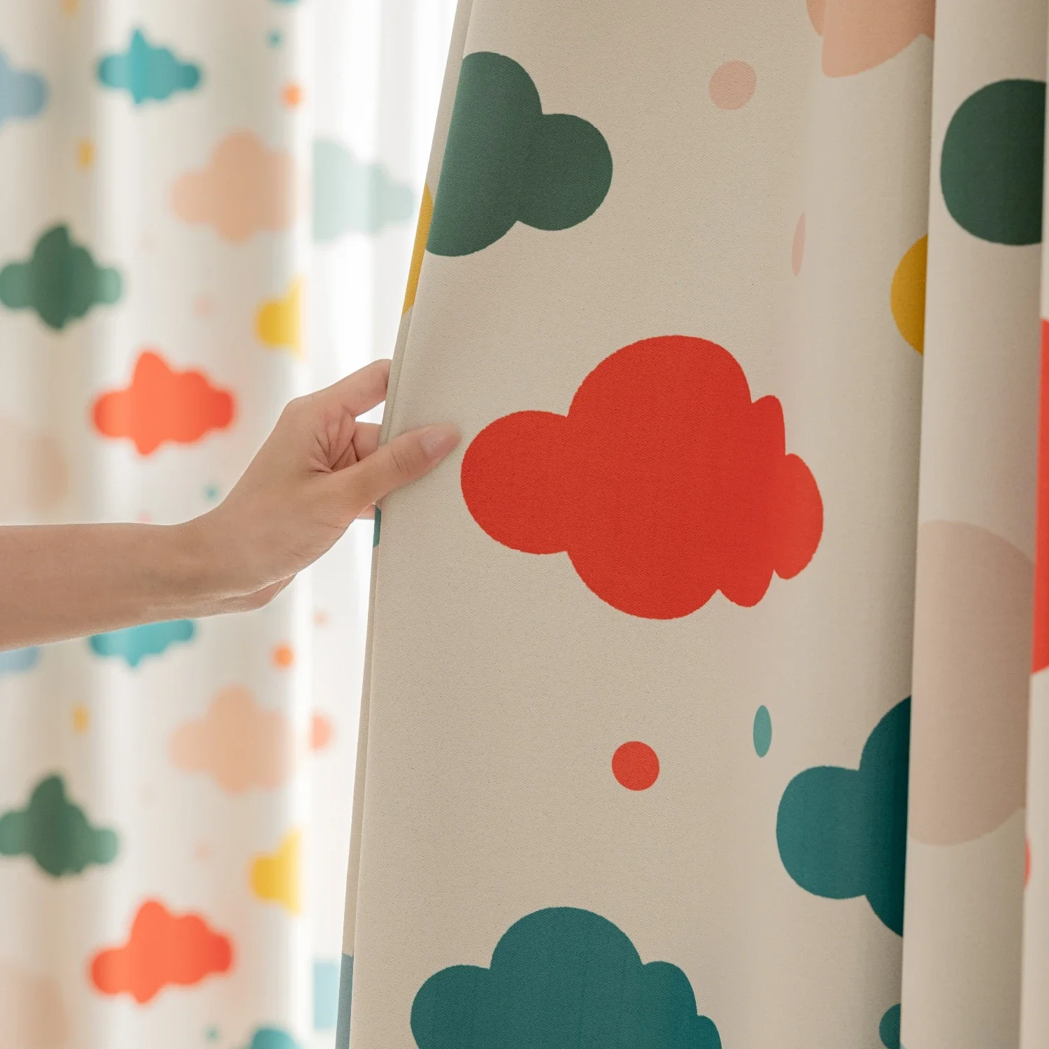 Colorful Cloud Print Blackout Curtains for Kids Room Thickened Chenille Cartoon Curtains for Baby Room Nursery Decor