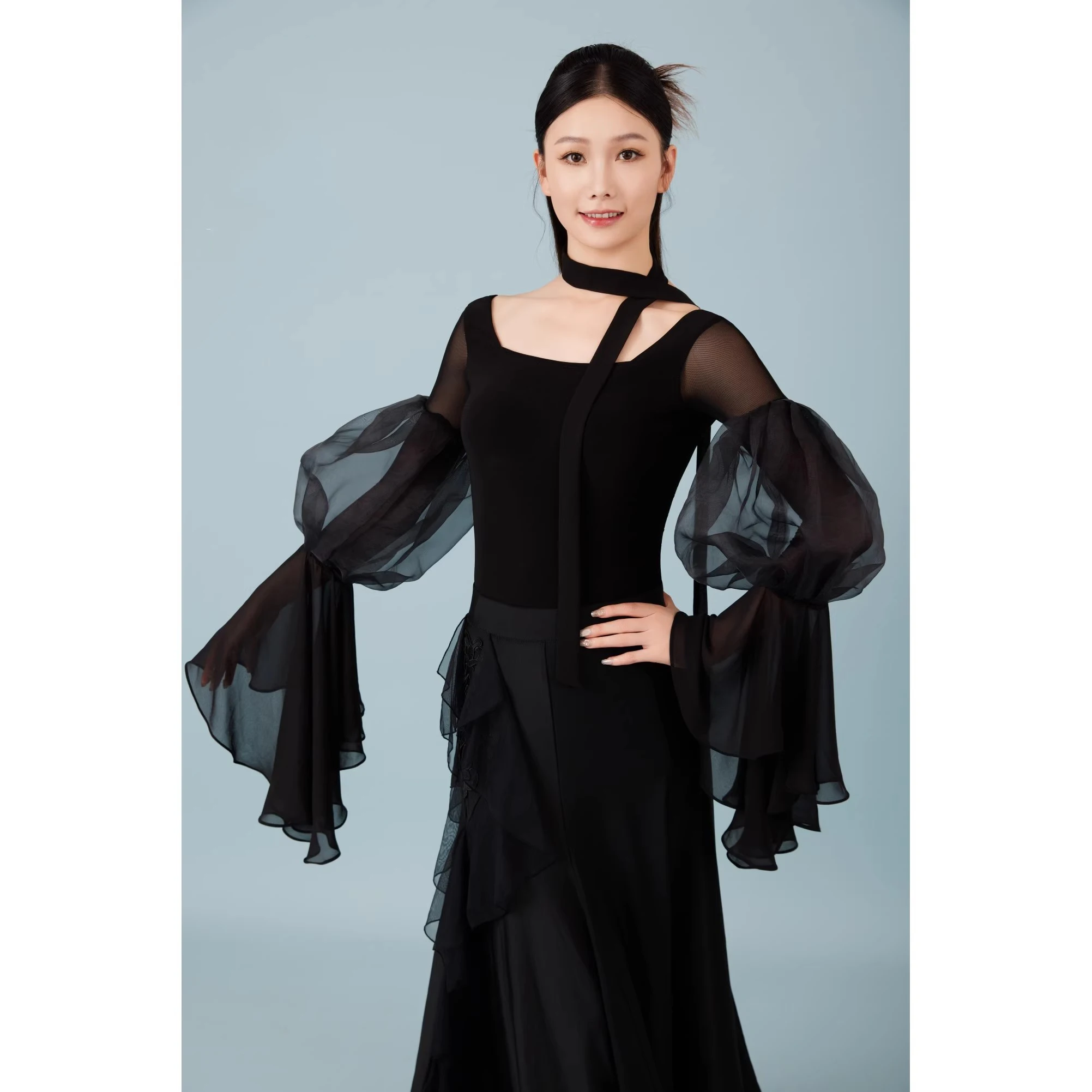 2025 Elegant Modern Dance Clothes Mesh Top Jumpsuit Women Waltz Chacha Rumba Tango Latin Ballroom Dance Costumes Wear DN21948