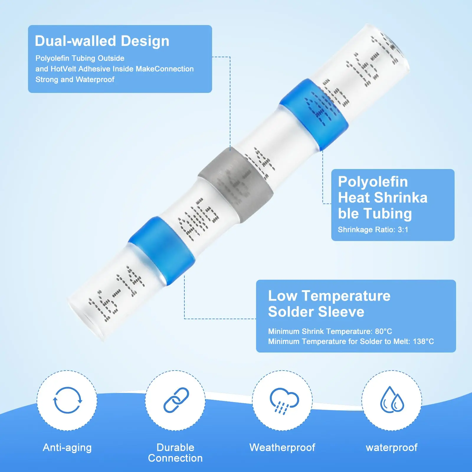 Terminal termo retrátil de anel 50-250 peças, ip67 à prova d'água, tubo termo retrátil de conexão de equipamento elétrico, terminal de conector de fio