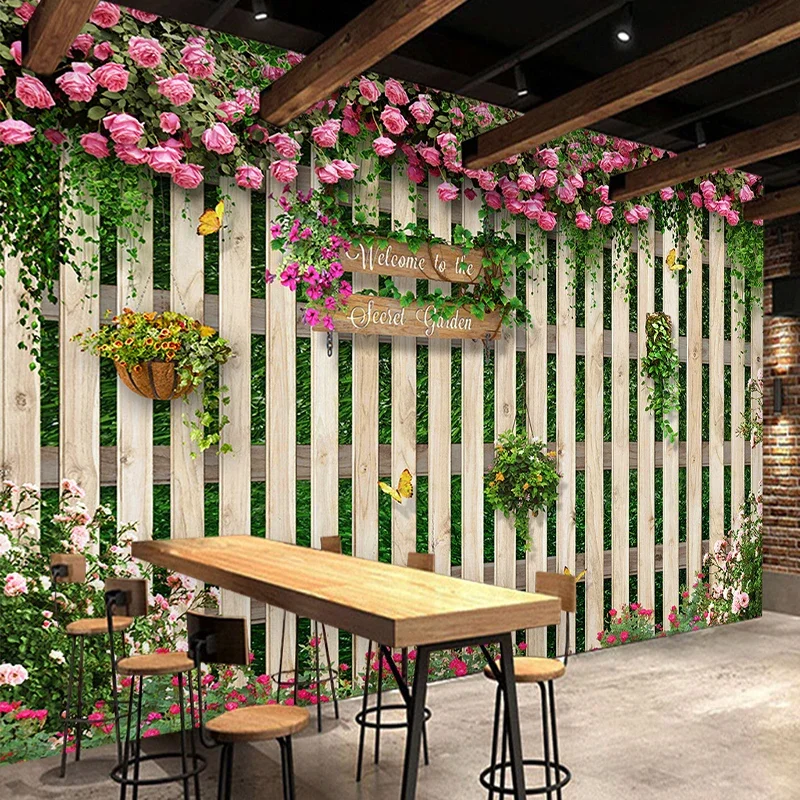 Restaurant Cafe Background Wall Decor 3D Stereo Rose Wood Board Photo Murals Wallpaper For Living Room Home Decor Frescoes