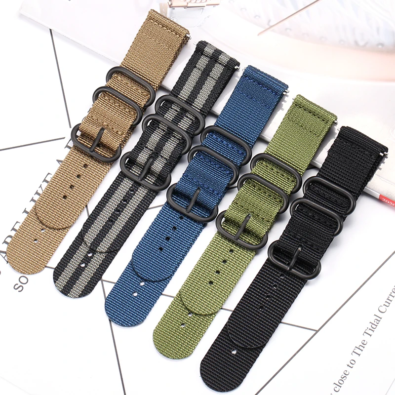 20mm 22mm 24mm Extended Nylon Straps For Men Women Canvas Bracelet Three Section Watch Band Heavy Metal Buckle Accessories