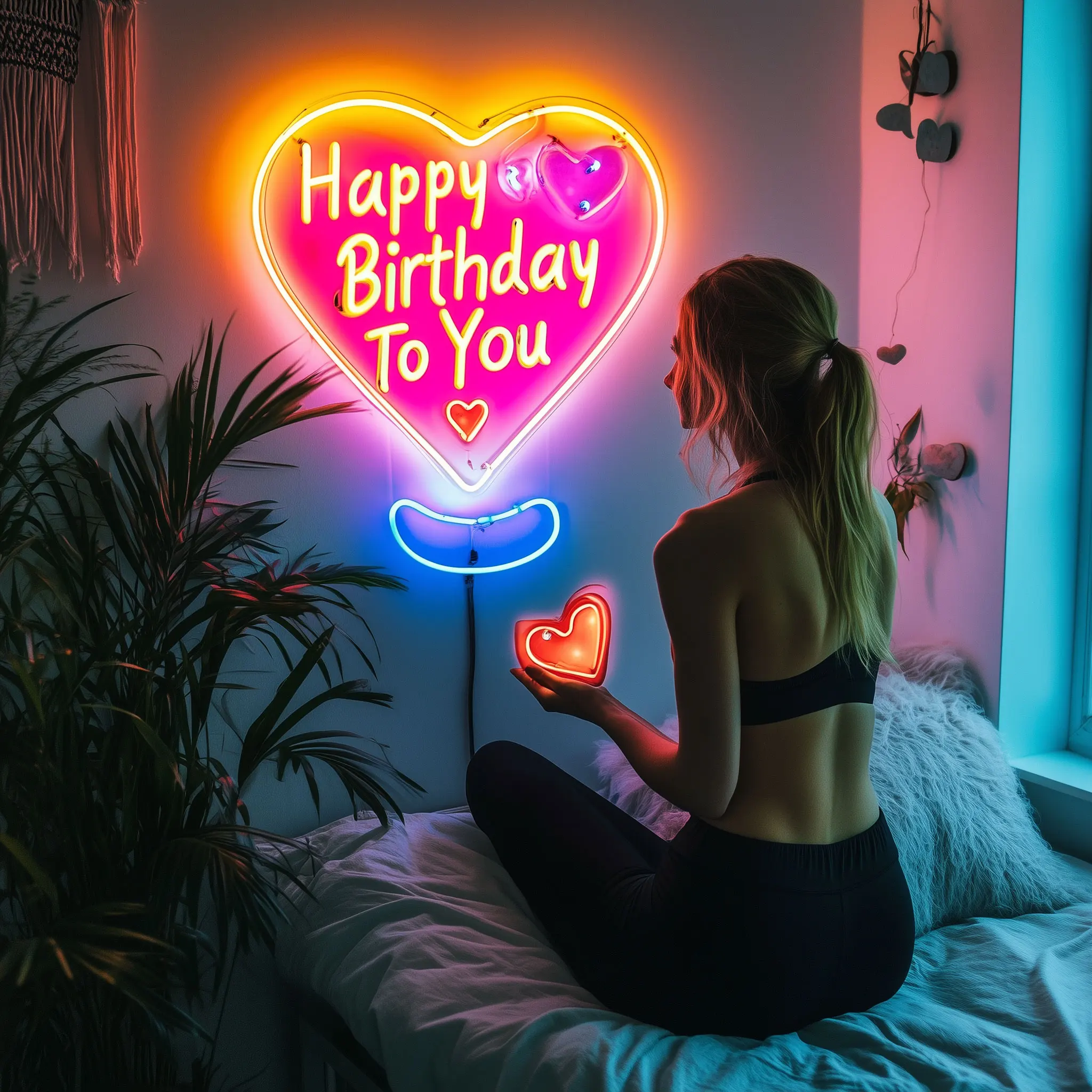 Happy Birthday To You Custom LED Neon Sign, Birthday Gift Heart Neon Light, Birthday Night Decor Light Neon, Party Light Sign