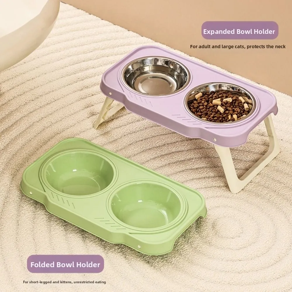 

Double Bowls Pet High Footed Bowl Anti-flip Detachable Elevated Pet Feeder Bowl with Foldable Stand Non-Slip Pet Food Dispenser