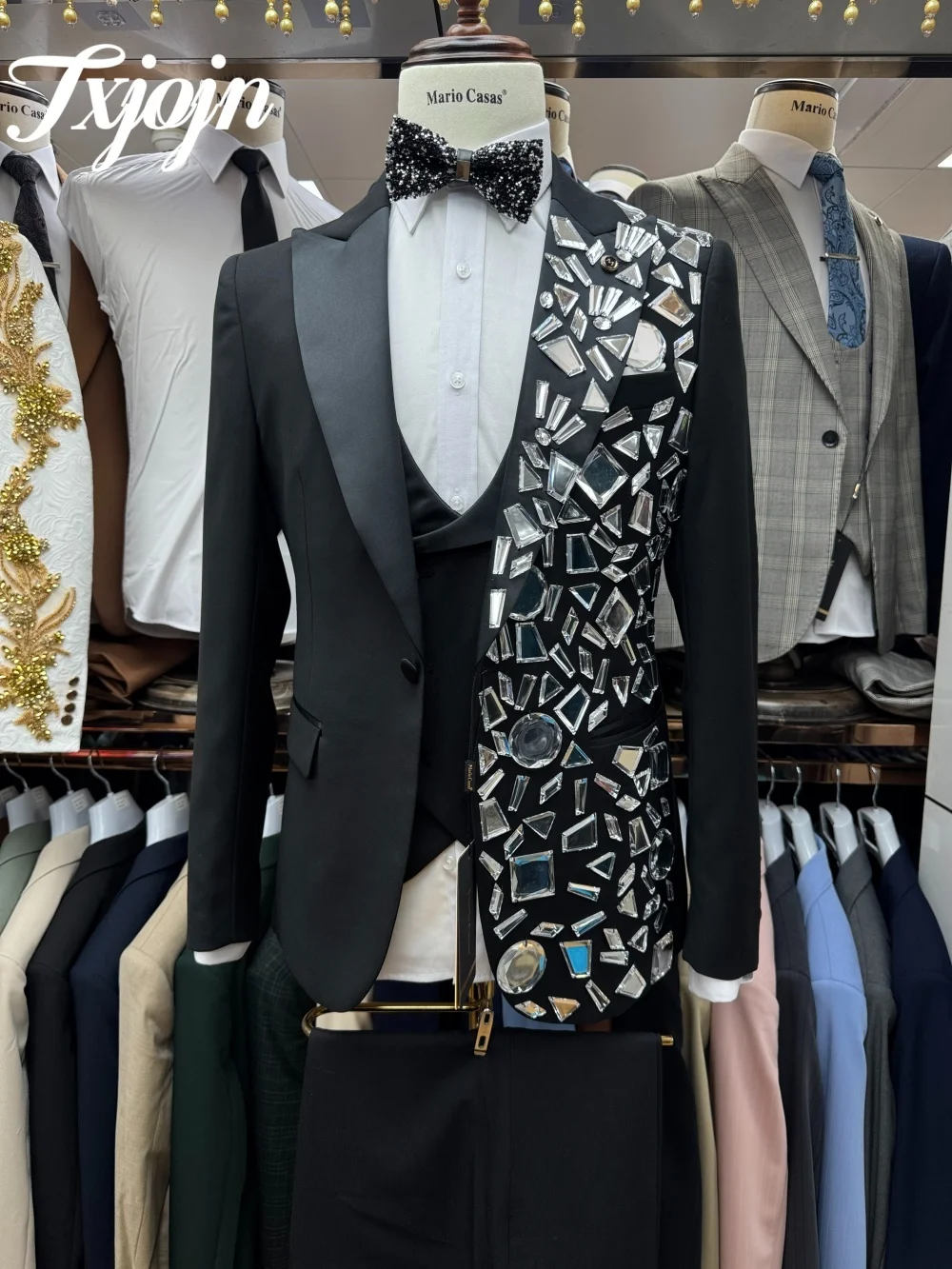 Handsome Crystal Men Suit Set 3PCS 2025 Classic Peak Lapel Men Suit For Best Man Formal Single Breasted Suit Trajes For Hombr