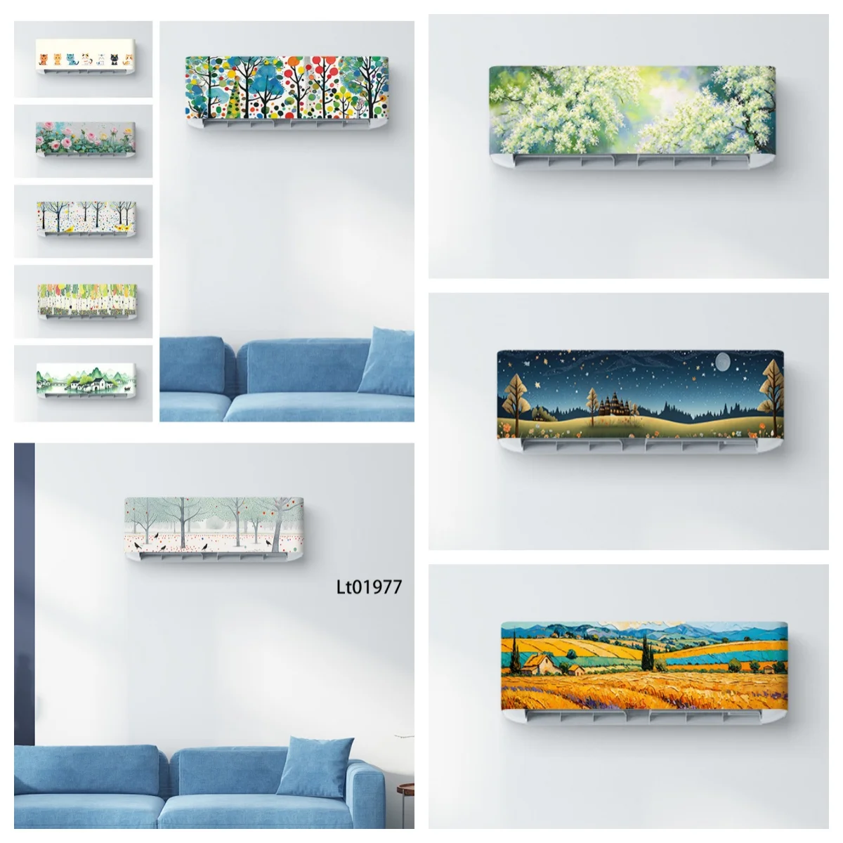 Chinoiserie Hand-Painted Oil Painting Sticker - Fresh Style Air Conditioner Decal, Artistic Vinyl Cling for Home & Office Decor