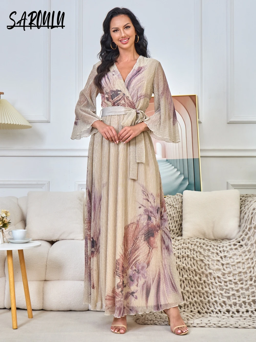 Elegant V Neck Women Evening Dress A Line Party Customized Dubai Robe Kaftan Special Occasions In Stock Casual Prom Gown