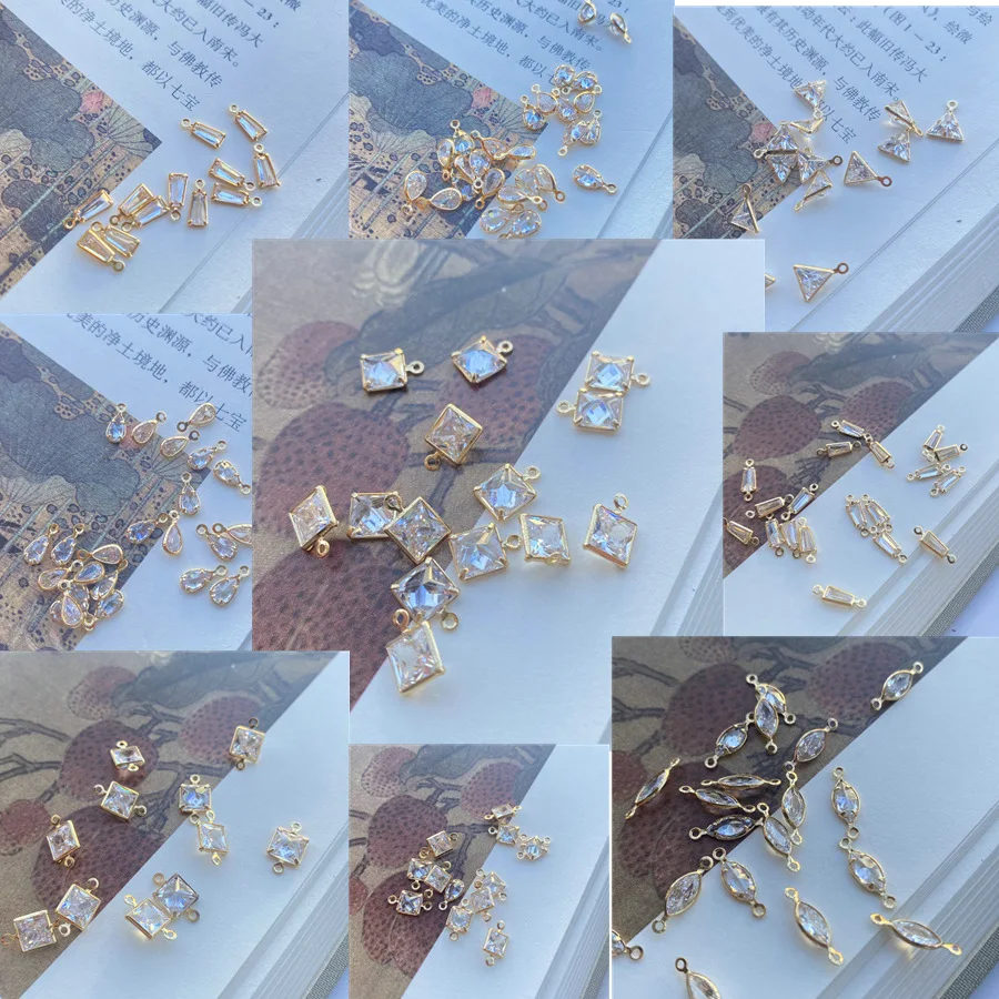 100pcs KC Gold Plated Geometric Square Triangle Drops Clear White CZ Pendant Connectors Charms DIY Tassel Earrings Making