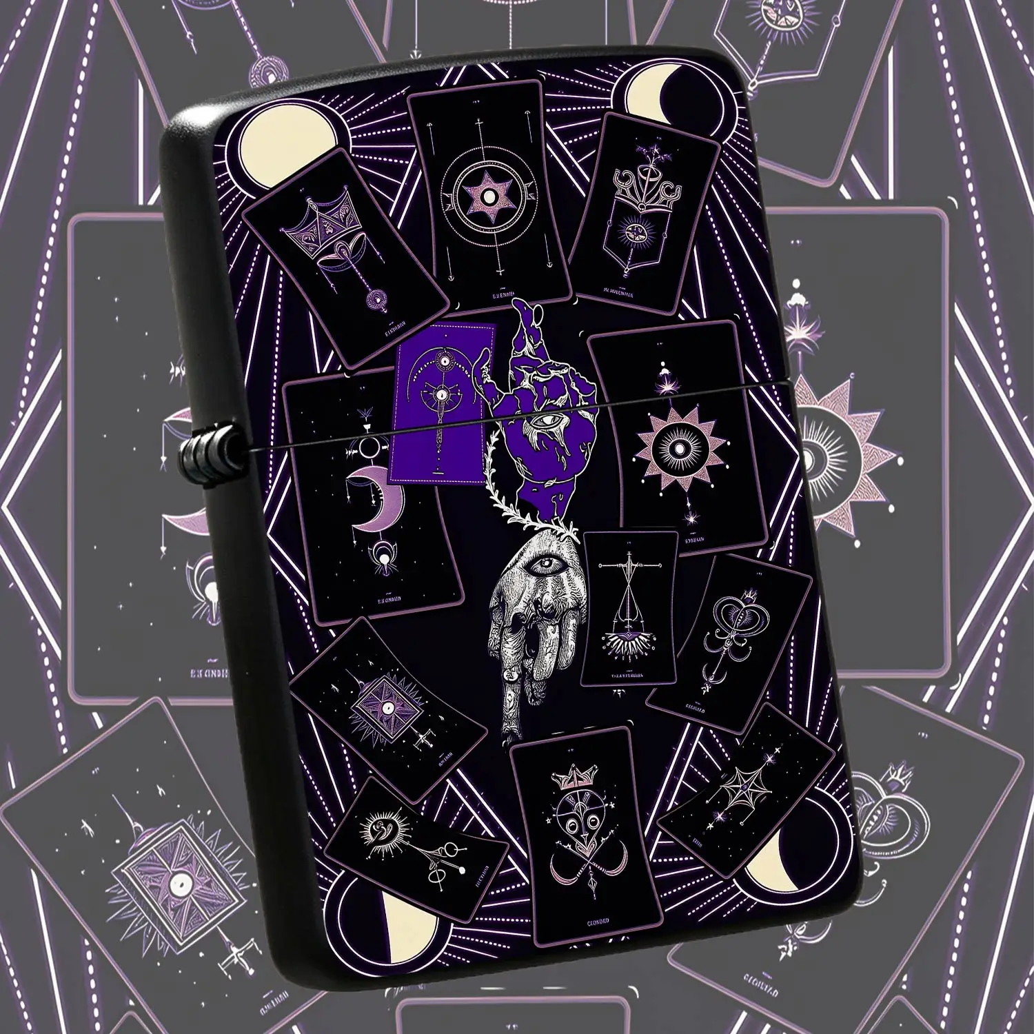 Mystical Tarot Astrology Themed Pocket Lighter, Occult Celestial Esoteric Aesthetic Portable Igniter, Stylish Dark Art Creative Accessory For Daily Use, Rituals, Gifting And Any Scenes, Unique Divination Pattern Exquisi A Humorous And Inter