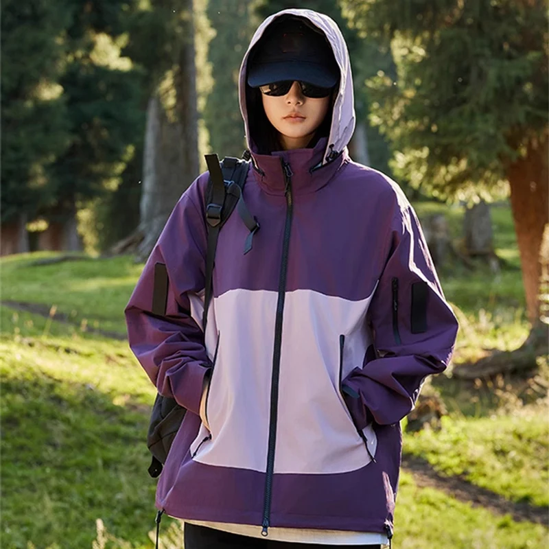 Loose Hooded Women's Windbreaker Jacket Fashion Mix Color Windbreaker Jacket Woman Outdoor Zipper Up Windproof Sports Coats Lady