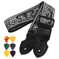 Adjustable Guitar Strap Electric Accessories Vintage Printing Bass Strap With Picks Set Wide Guitar Strap Replacement Universal