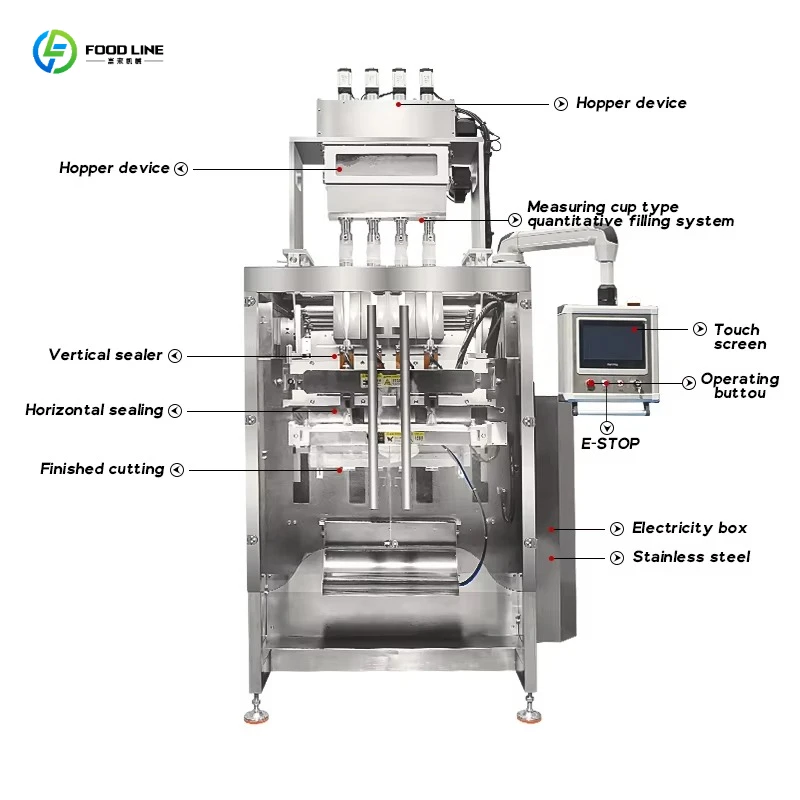 High Accuracy Multi Lane Coffee Powder Stick Packaging Machine Vertical 4 lane Coffee Premix Powder Packing Machine