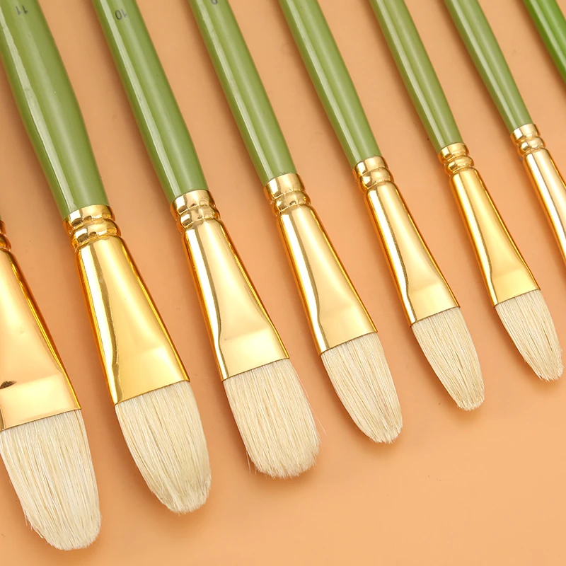 Round Tip Natural Bristle Paint Brush Set, Multi-purpose Art Brushes for Gouache, Acrylic, Oil & Watercolor, Ideal for Beginners