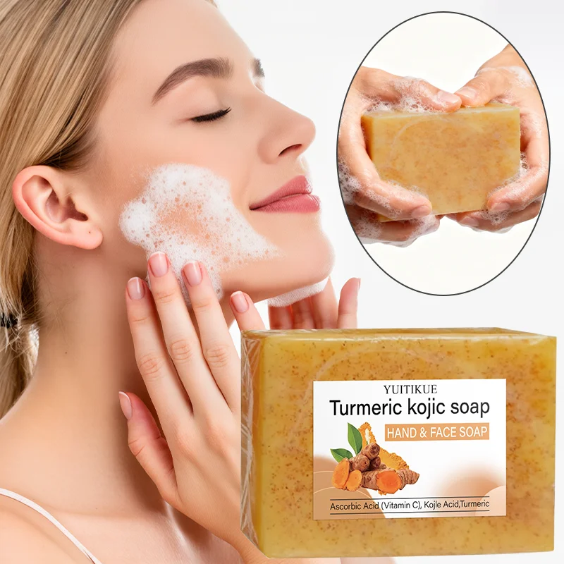 Jabón kójico de cúrcuma natural: limpiador de manos y rostro, ilumina la piel, espuma densa de limpieza profunda, hidratante para todo tipo de piel