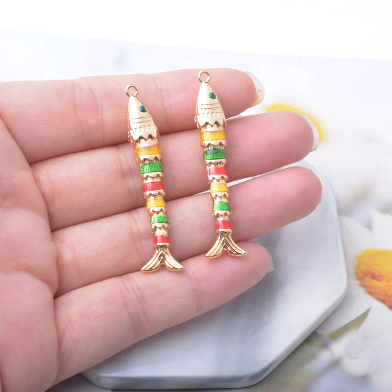 1 Stück Kupfer 18k vergoldeter Emaille 3D Fisch Anhänger Damen Langer Schlüsselanhänger Handtaschen-Halskette Anhänger Schmuck Deko-Accessoires – Detail 7