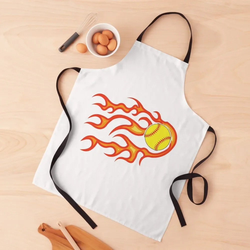 

Softball ball on fire Apron For Kitchen For Woman For Cosmetologist Chef Accessory Apron
