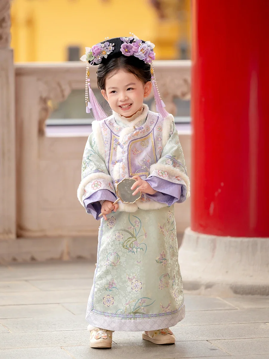 Gege clothing girls winter new product baby Chinese style long cheongsam skirt cotton thickened little girl New Year's clothing