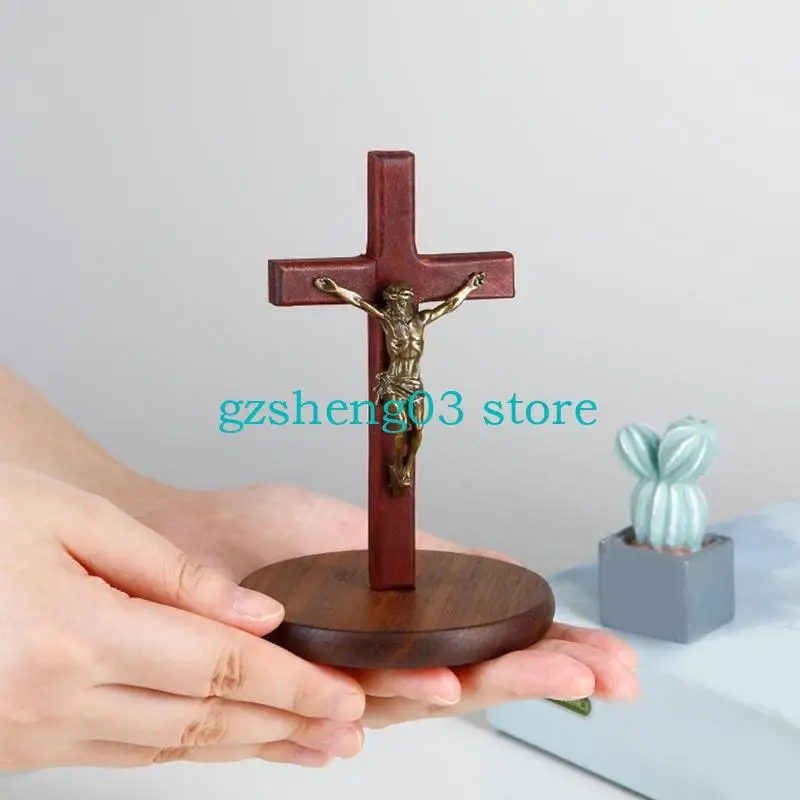 U75C Madera Crucifijo Croses pie Católico Crucifijo madera Jesús Cristo Cruces