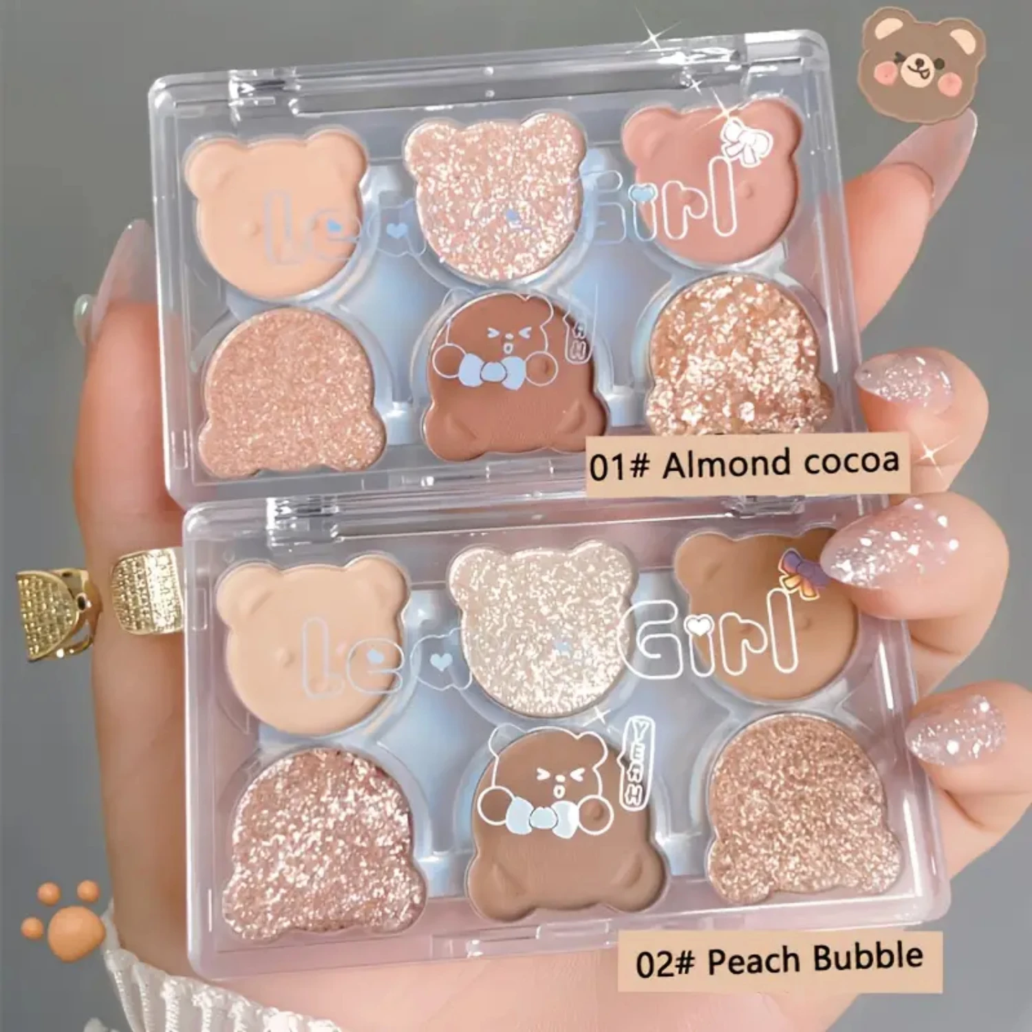 Bright 6 สีติดทนนาน Shiny Glitter อายแชโดว์ Contouring Powder ถาด - Bear Plate Eye Shadow Palette สําหรับหญิง, 6 in 1
