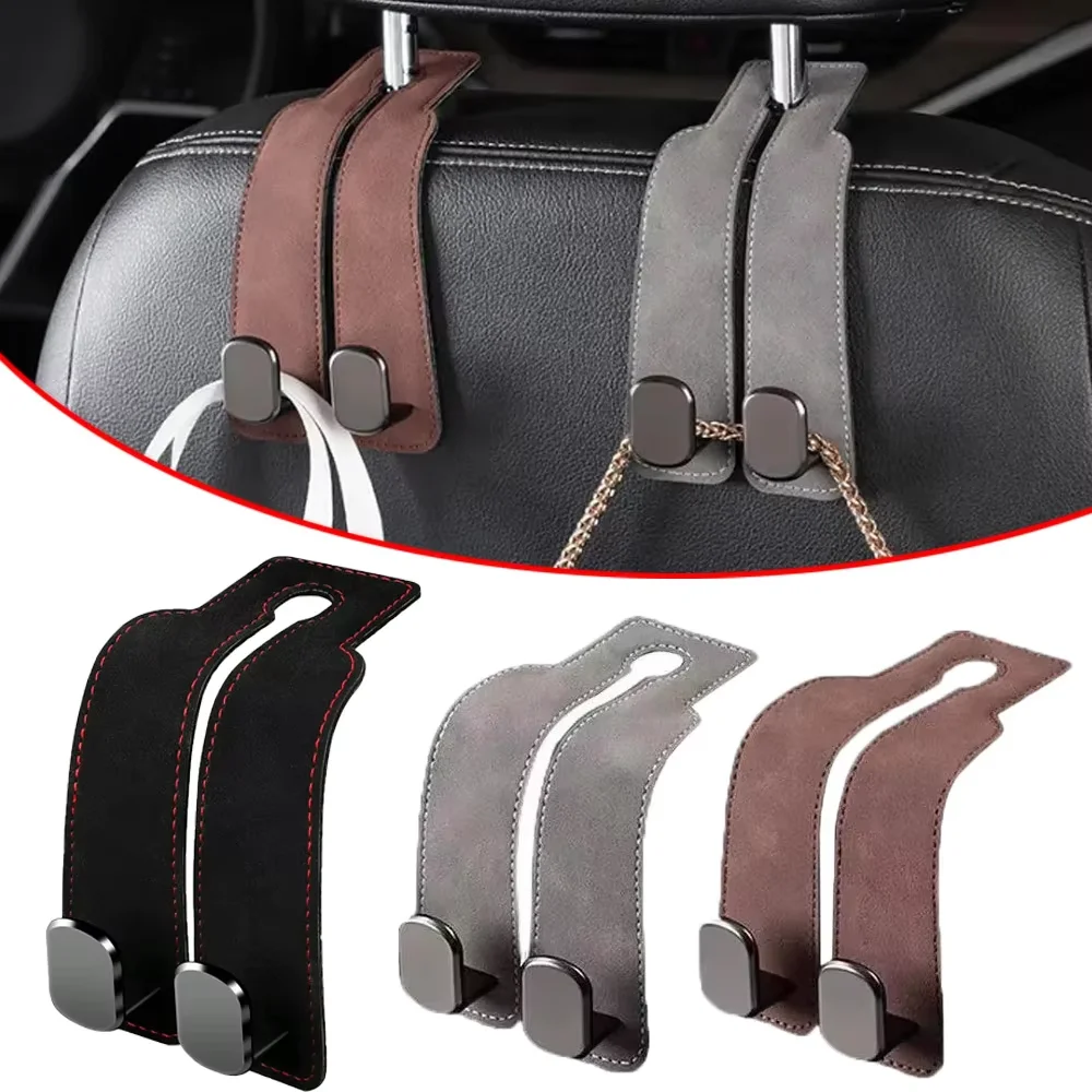 2 in 1 Car Headrest Hook Premium Suede Rear Seat Hanging Dual Hook 20KG Large Load-Bearing Alloy Hook Hanger Universal