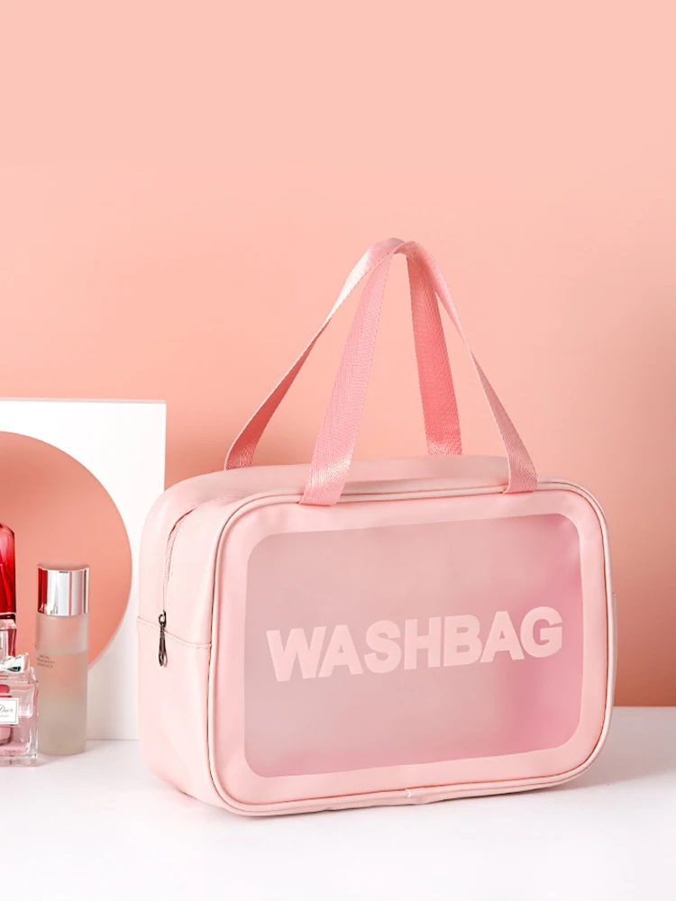 1 Stück PU Transparente Dreiteilige Kosmetik- und Toilettenartikel-Tasche, Große Kapazität PVC Halbtransparente Mattierte Tragbare Aufbewahrungstasche – Detail 13