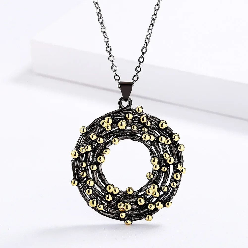 Women's Elegant 925 Sterling Silver Polka Dot Circle Necklace