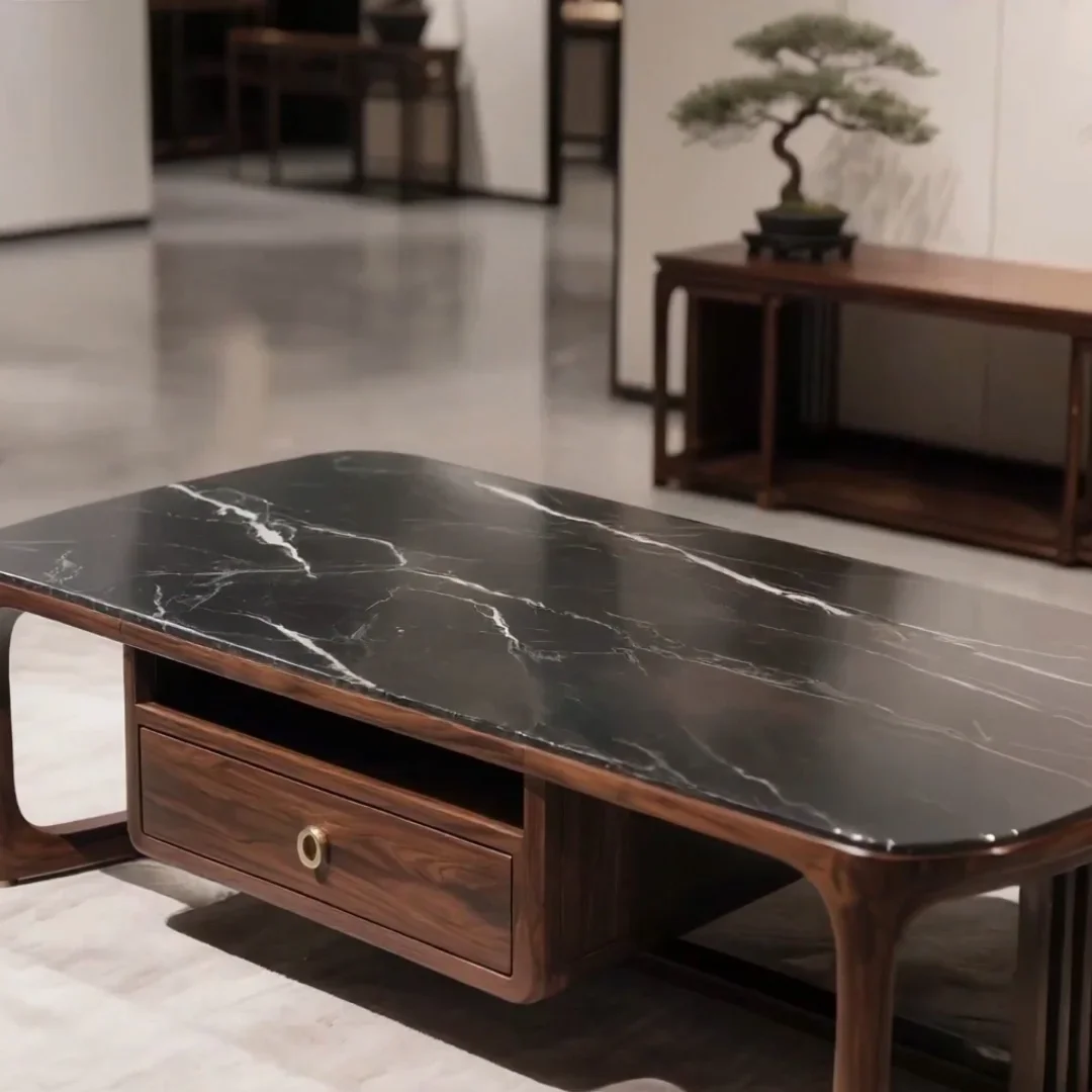 LJYNew Chinese solid wood rectangular coffee table black walnut simple modern light luxury rock slab coffee table