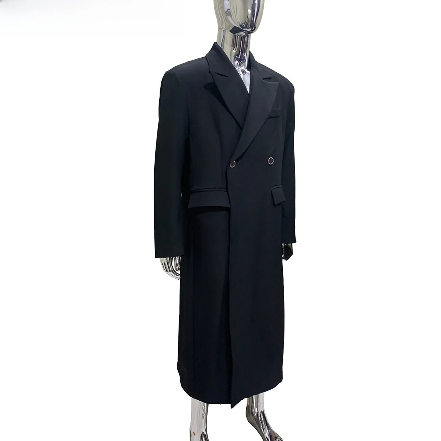 Nerazzurri Men's Casual Long Overcoat Loose Fit Autumn Fashion Urban Style Knee-Length Windbreaker Double-Button Decoration