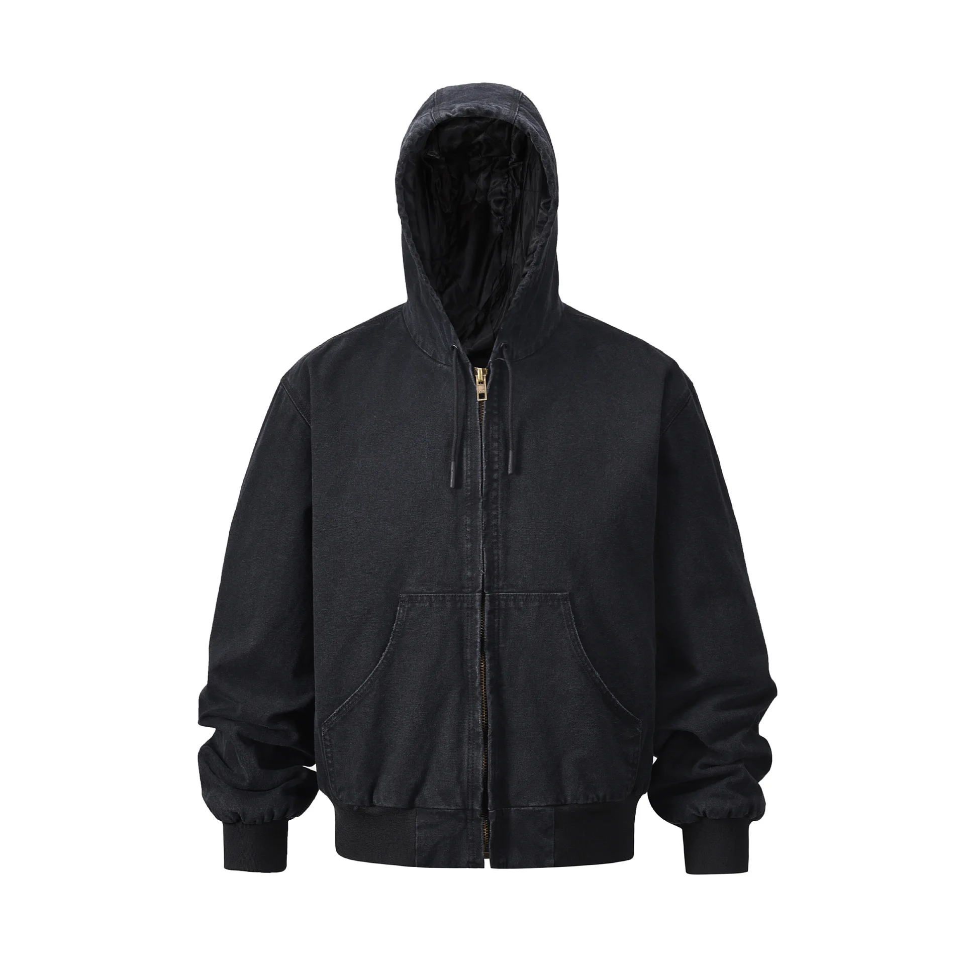 Spring Autumn New Fashion Men's Casual Trendy American High Street Washed Thicken Jacket Coat Zipper Hooded Cotton Coat Male