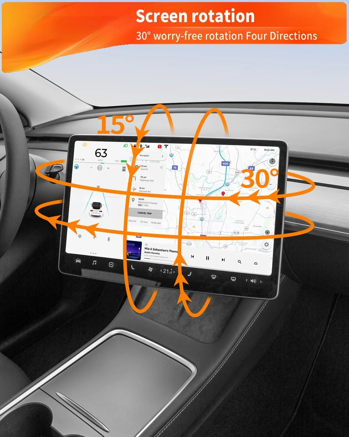 Obrotowe mocowanie ekranu do Tesla Model 3 2017-2024 Highland Model Y 2020-2024 Wspornik obrotowy wyświetlacza centralnego sterowania