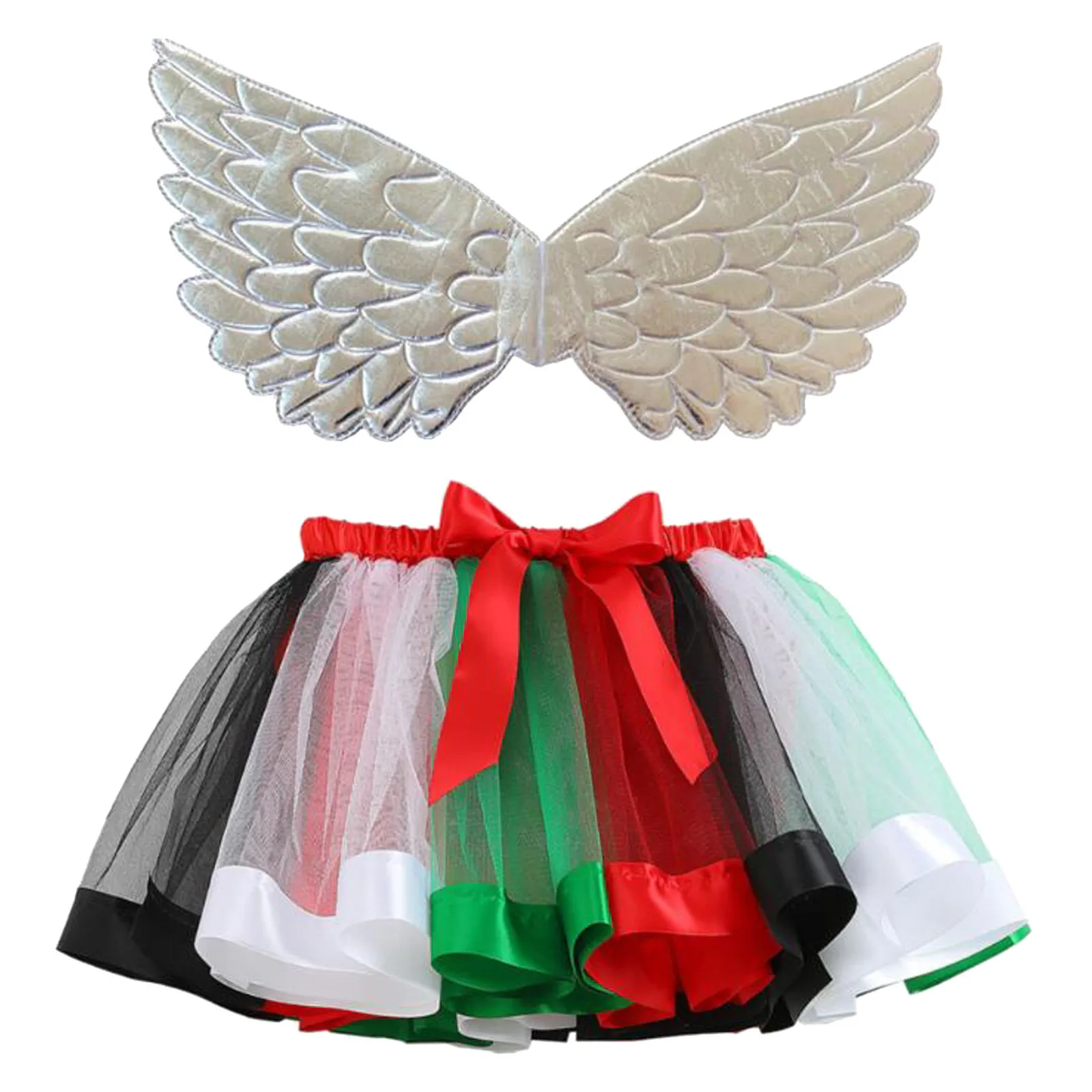 Carnival Children'S Colour Blocking Mesh Tutu Bustier Dress Mardi Gras Holiday Party Dance Performance Dress Tutu Tutu + Wings