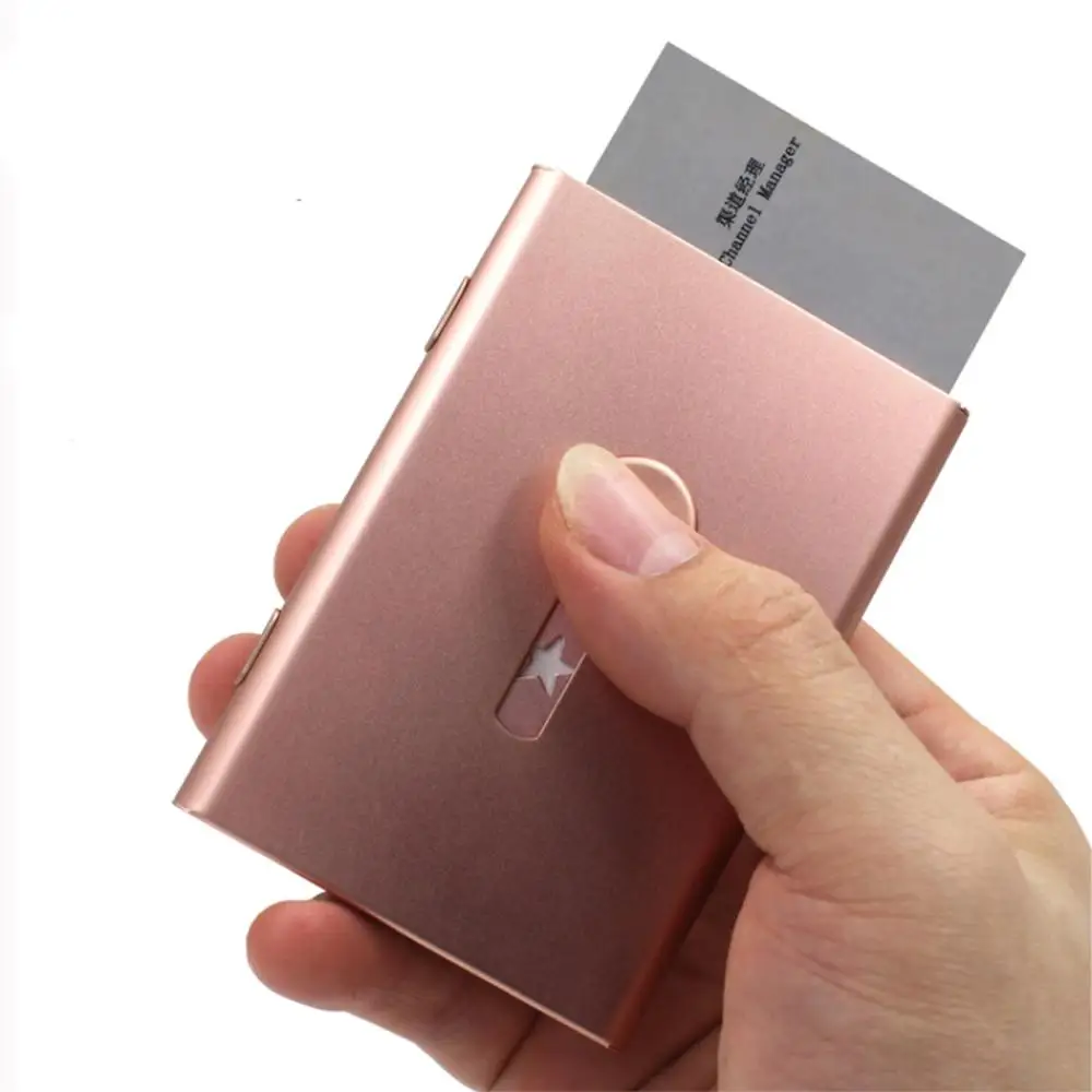 Women Metal Hand Push Star Aluminum Light ID Card Case Card Case Pocket Thumb Slide Out Business Name Card Holder