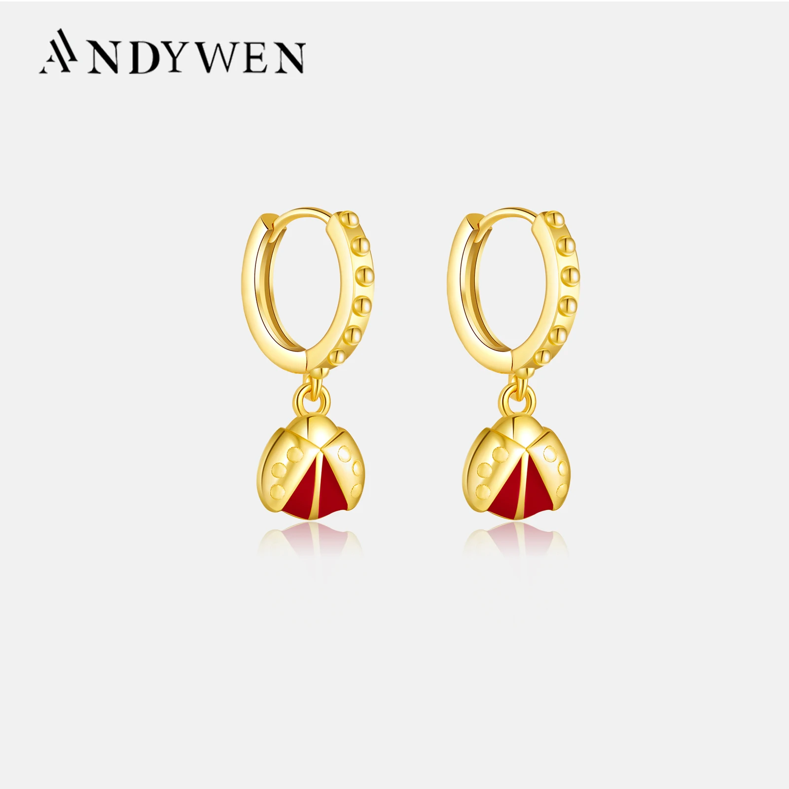 ANDYWEN 925 Sterling Silver Gold Drop Earring Apple Red Enamel Piercing Pendiente Luxury Jewelry Clips For Women Luxury Party