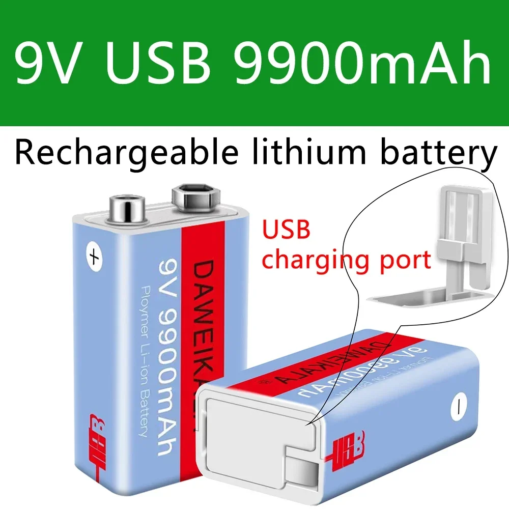 New 9V Battery li-ion Rechargeable battery Micro USB Batteries 9v lithium for Multimeter Toy Remote Control KTV Microphone