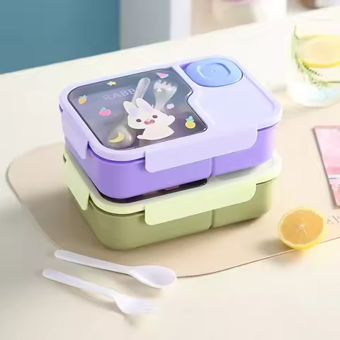 Bento Lunch Box For Kids Girls Cartoon Students Cute Kawaii Heated 3 Grid Sandwich Snack Food Box Special Canteen Food Storage